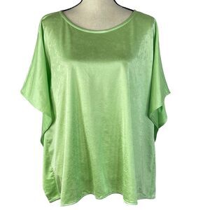 Alfani Elements Large Top Stretch Butterfly Sleeves Scoop Neck Light Green Shiny